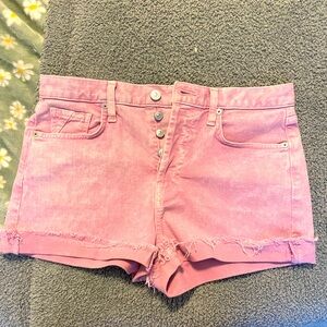 7 For All Mankind Monroe Cutoff denim Shorts Raw Hem Distressed Size 27 pink
